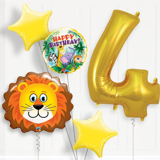 Lion Helium Balloon Package 4th Birthday - Number 4 | Small Indoor Plants