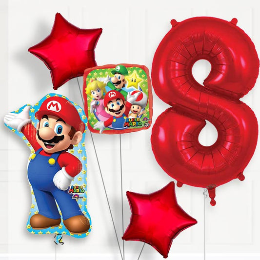 Mario Helium Balloon Package 8th Birthday - Number 8 | Small Indoor Plants