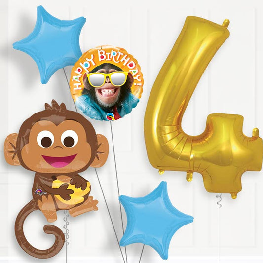 Monkey Helium Balloon Package 4th Birthday - Number 4 | Small Indoor Plants