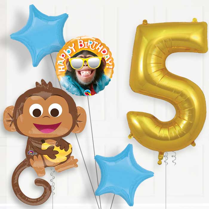 Monkey Helium Balloon Package 5th Birthday - Number 5 | Small Indoor Plants