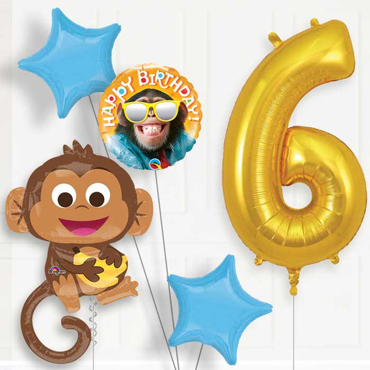 Monkey Helium Balloon Package 6th Birthday - Number 6 | Small Indoor Plants