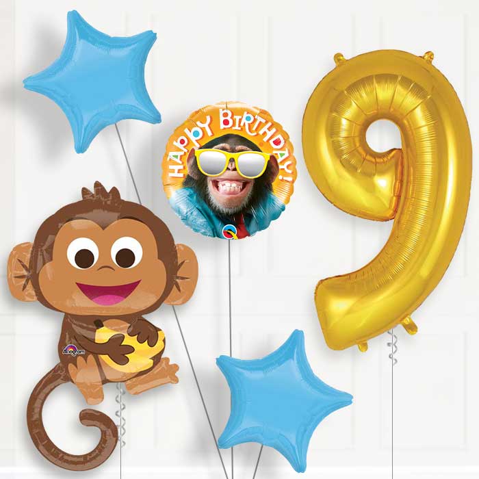 Monkey Helium Balloon Package 9th Birthday - Number 9 | Small Indoor Plants