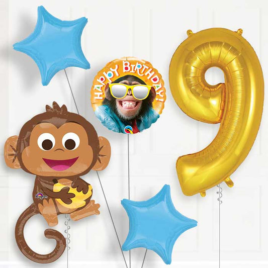 Monkey Helium Balloon Package 9th Birthday - Number 9 | Small Indoor Plants
