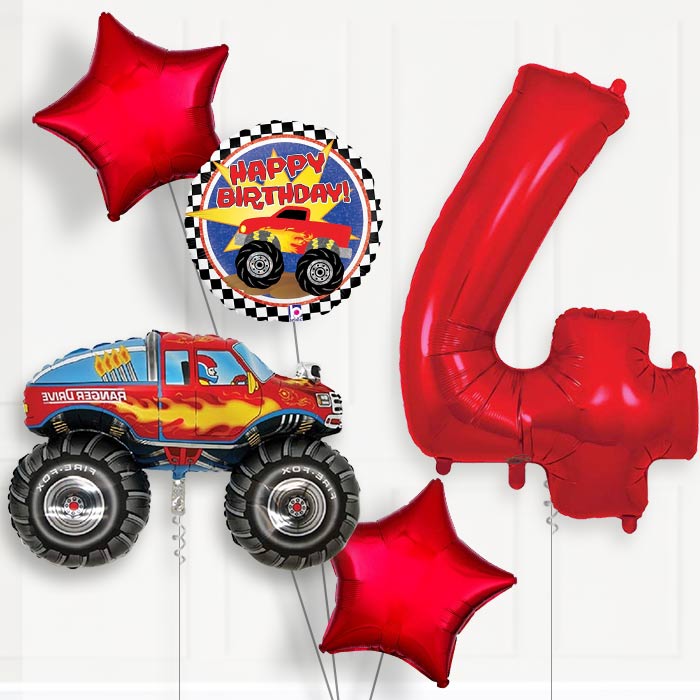 Monster Truck Helium Balloon Package 4th Birthday - Number 4 | Small Indoor Plants