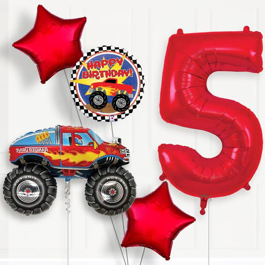 Monster Truck Helium Balloon Package 5th Birthday - Number 5 | Small Indoor Plants