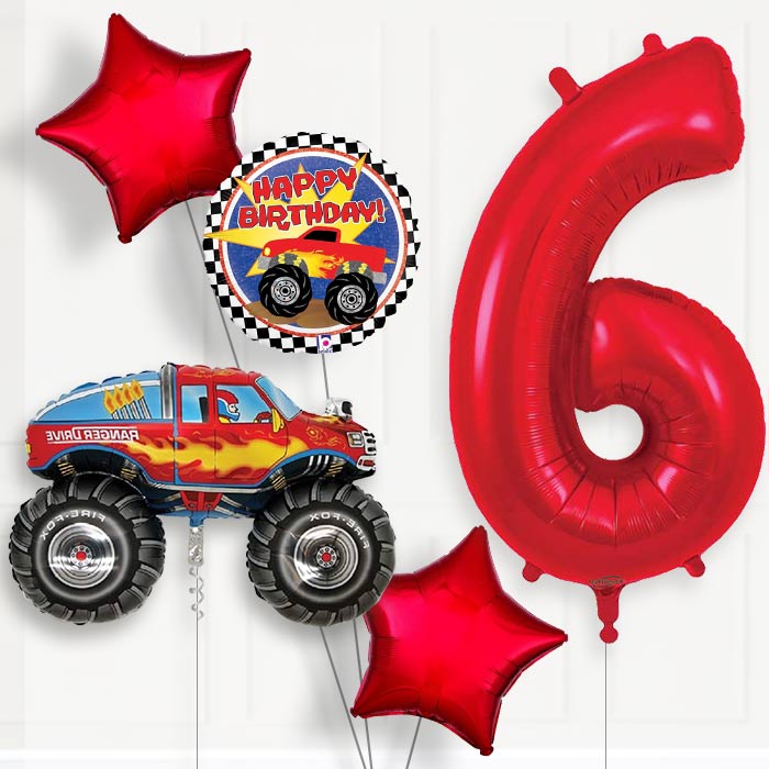 Monster Truck Helium Balloon Package 6th Birthday - Number 6 | Small Indoor Plants