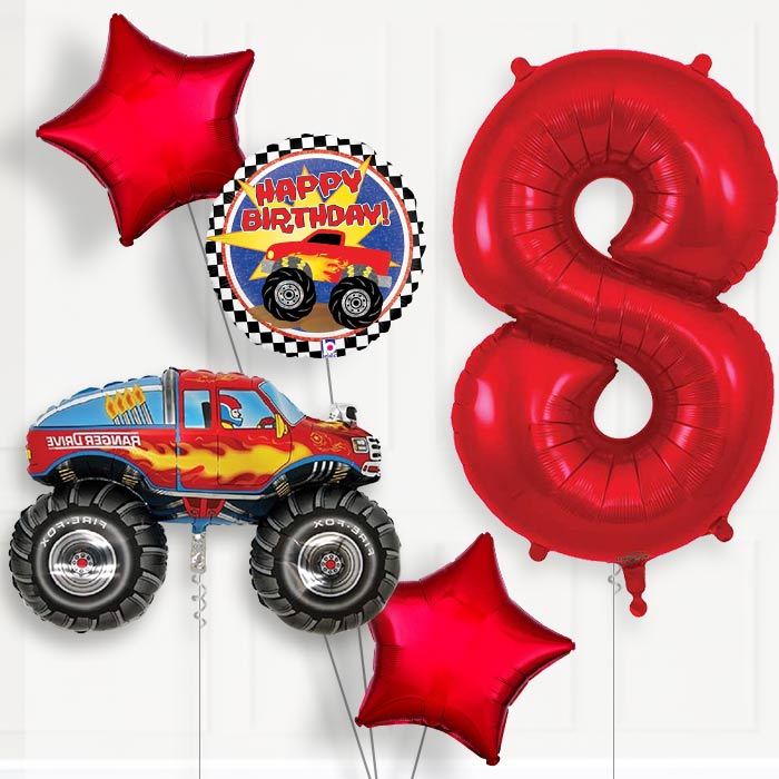 Monster Truck Helium Balloon Package 8th Birthday - Number 8 | Small Indoor Plants