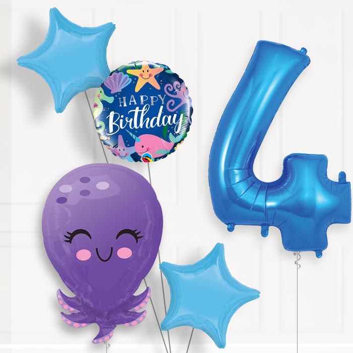Octopus Helium Balloon Package 4th Birthday - Number 4 | Small Indoor Plants