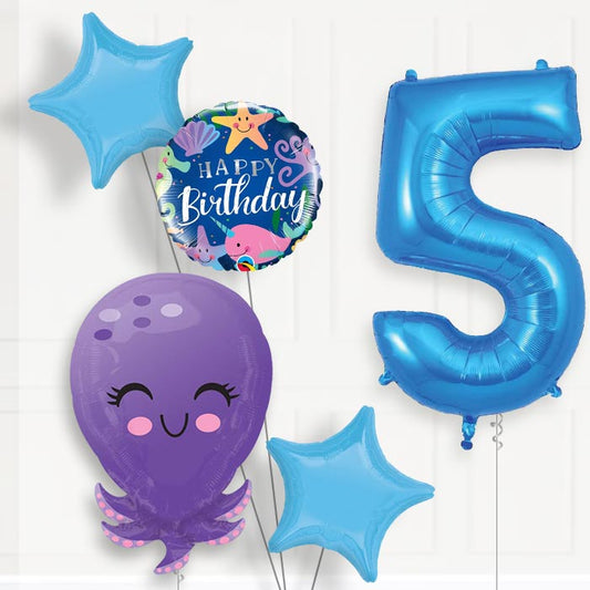 Octopus Helium Balloon Package 5th Birthday - Number 5 | Small Indoor Plants