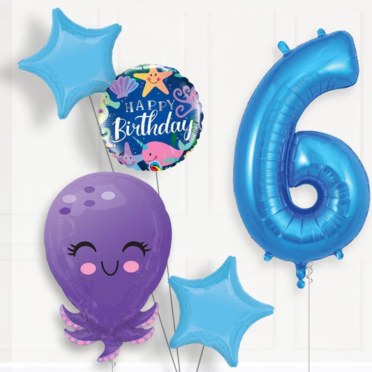 Octopus Helium Balloon Package 6th Birthday - Number 6 | Small Indoor Plants