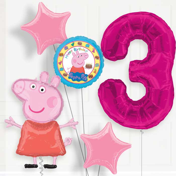 Peppa Pig Helium Balloon Package 3rd Birthday - Number 3 | Small Indoor Plants