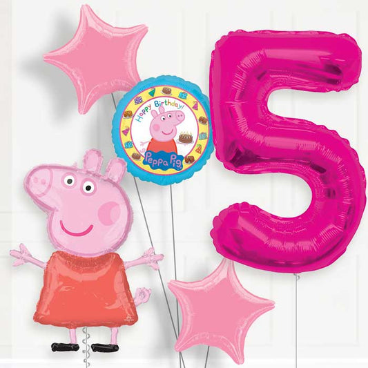 Peppa Pig Helium Balloon Package 5th Birthday - Number 5 | Small Indoor Plants