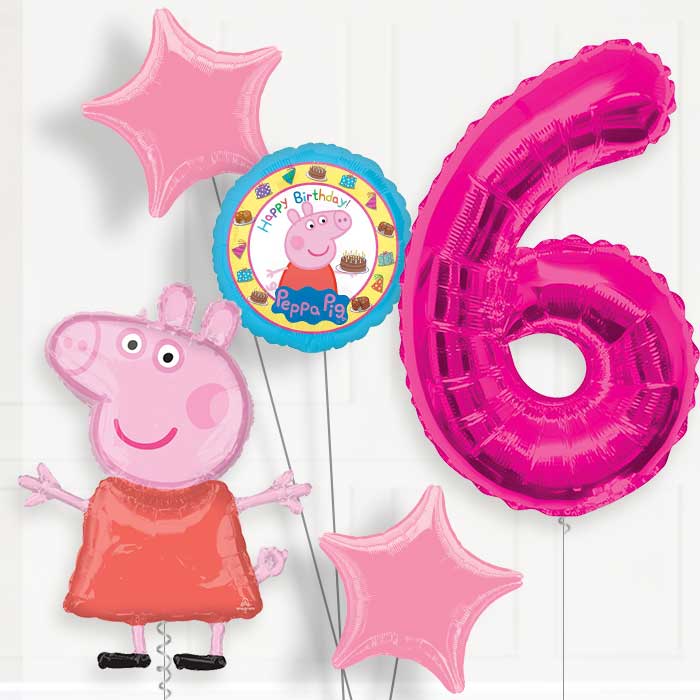 Peppa Pig Helium Balloon Package 6th Birthday - Number 6 | Small Indoor Plants