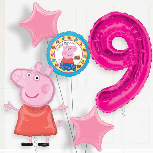 Peppa Pig Helium Balloon Package 9th Birthday - Number 9 | Small Indoor Plants