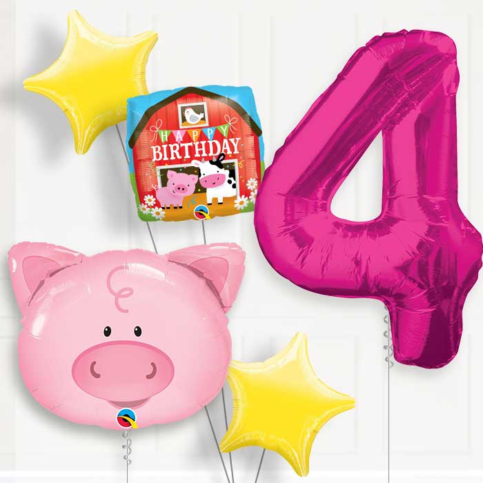 Pig Helium Balloon Package 4th Birthday - Number 4 | Small Indoor Plants
