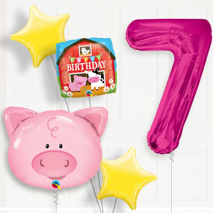 Pig Helium Balloon Package 7th Birthday - Number 7 | Small Indoor Plants