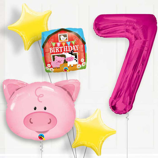 Pig Helium Balloon Package 7th Birthday - Number 7 | Small Indoor Plants
