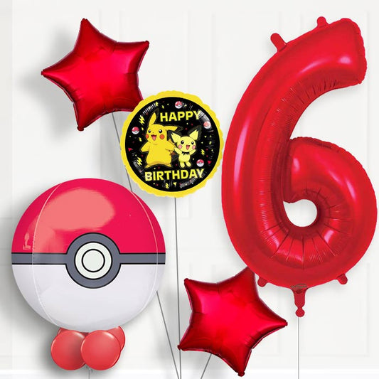 Pokemon Pokeball Helium Balloon Package 6th Birthday - Number 6 | Small Indoor Plants