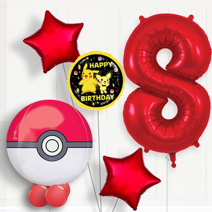 Pokemon Pokeball Helium Balloon Package 8th Birthday - Number 8 | Small Indoor Plants