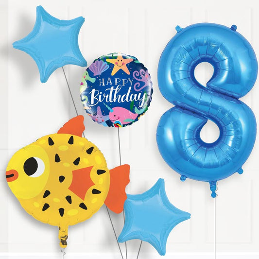 Puffer Fish Helium Balloon Package 8th Birthday - Number 8 | Small Indoor Plants