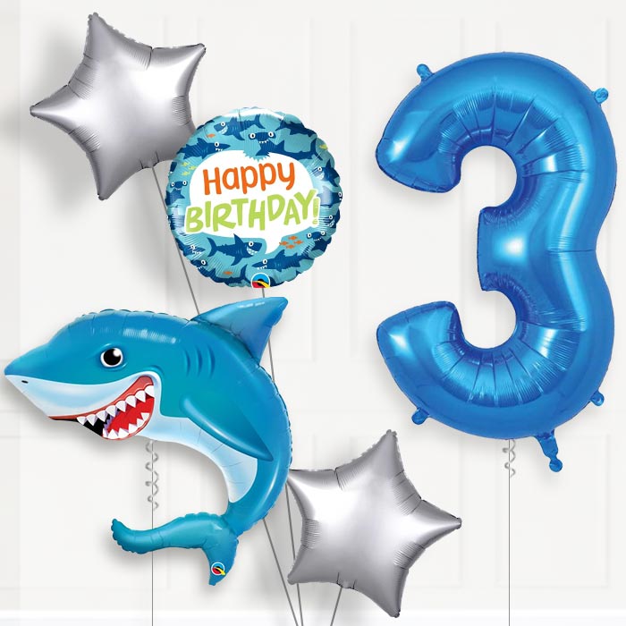 Shark Helium Balloon Package 3rd Birthday - Number 3 | Small Indoor Plants
