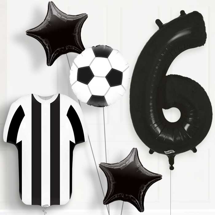 Black and White Football Shirt 6th Birthday Balloon Package - Number 6 | Small Indoor Plants
