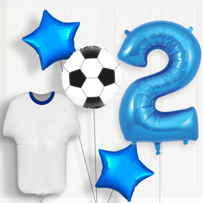 Blue and White Football Shirt 2nd Birthday Balloon Package - Number 2 | Small Indoor Plants