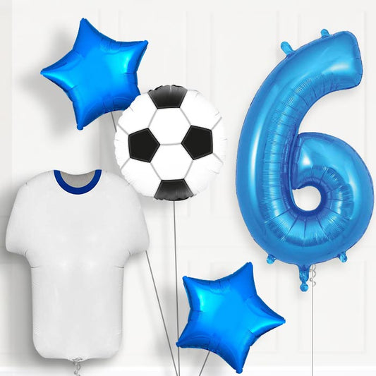 Blue and White Football Shirt 6th Birthday Balloon Package - Number 6 | Small Indoor Plants