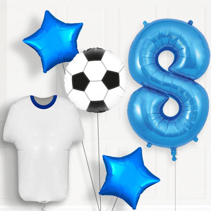 Blue and White Football Shirt 8th Birthday Balloon Package - Number 8 | Small Indoor Plants
