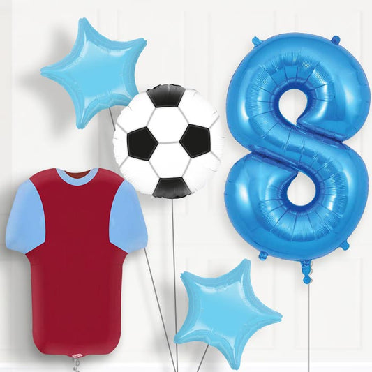 Claret and Blue Football Shirt 8th Birthday Balloon Package - Number 8 | Small Indoor Plants