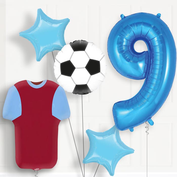 Claret and Blue Football Shirt 9th Birthday Balloon Package - Number 9 | Small Indoor Plants