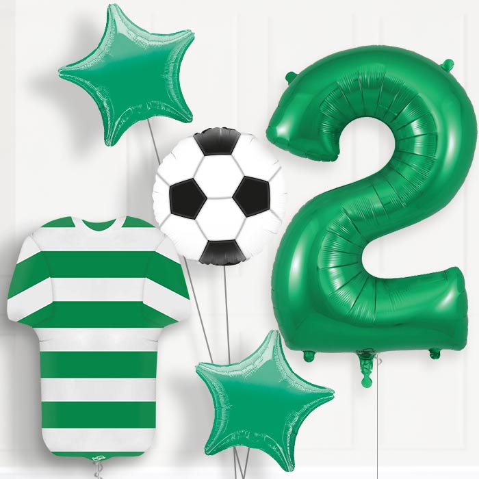 Green and White Hoop Football Shirt 2nd Birthday Balloon Package - Number 2 | Small Indoor Plants