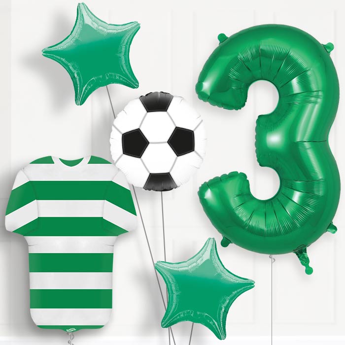 Green and White Hoop Football Shirt 3rd Birthday Balloon Package - Number 3 | Small Indoor Plants