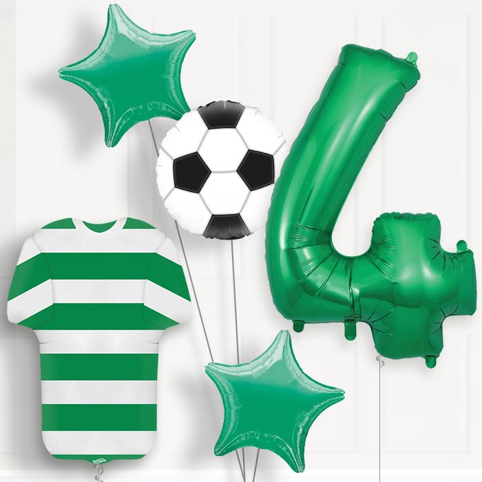 Green and White Hoop Football Shirt 4th Birthday Balloon Package - Number 4 | Small Indoor Plants