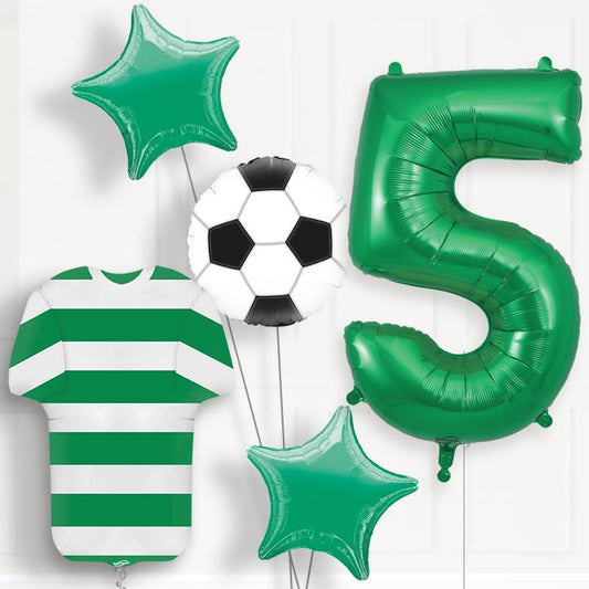 Green and White Hoop Football Shirt 5th Birthday Balloon Package - Number 5 | Small Indoor Plants