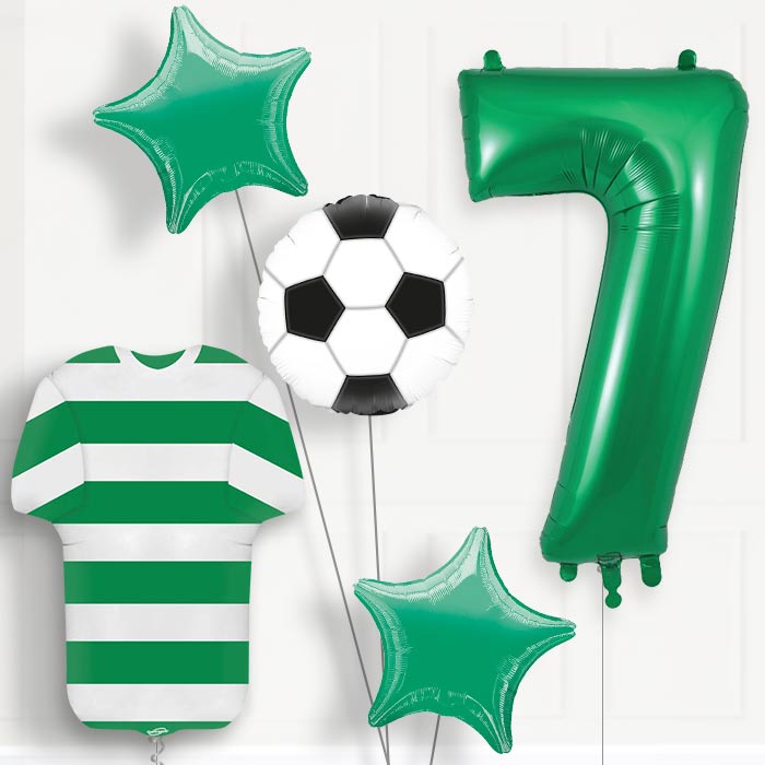 Green and White Hoop Football Shirt 7th Birthday Balloon Package - Number 7 | Small Indoor Plants