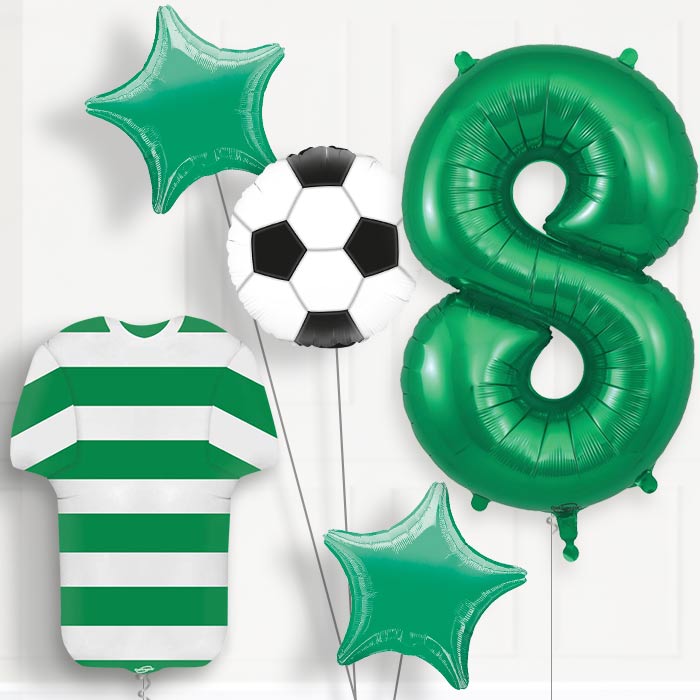 Green and White Hoop Football Shirt 8th Birthday Balloon Package - Number 8 | Small Indoor Plants