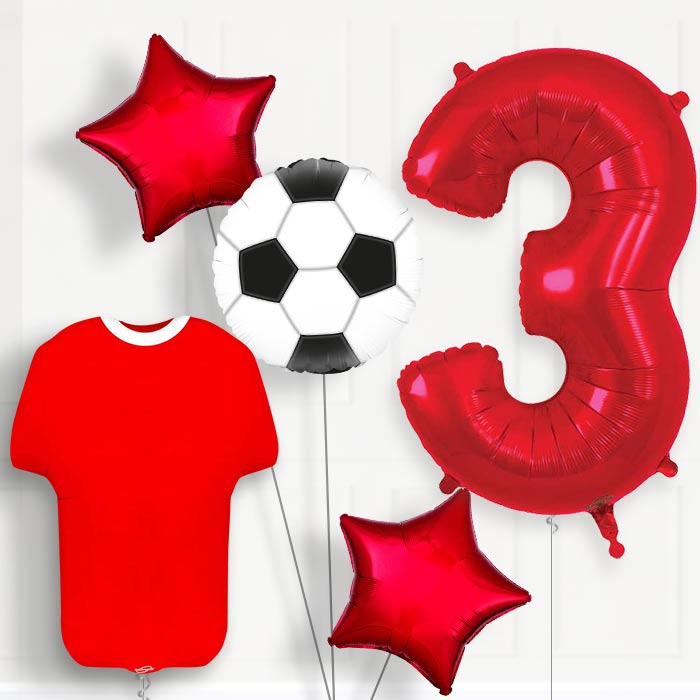 Red Football Shirt 3rd Birthday Balloon Package - Number 3 | Small Indoor Plants