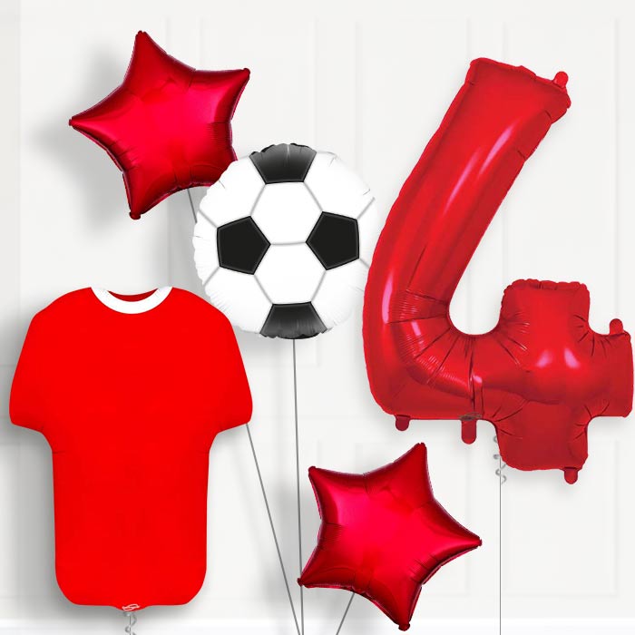 Red Football Shirt 4th Birthday Balloon Package - Number 4 | Small Indoor Plants