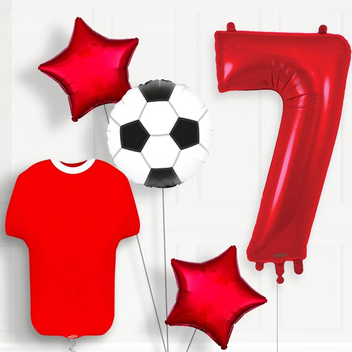 Red Football Shirt 7th Birthday Balloon Package - Number 7 | Small Indoor Plants