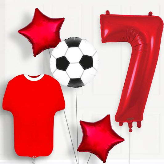 Red Football Shirt 7th Birthday Balloon Package - Number 7 | Small Indoor Plants
