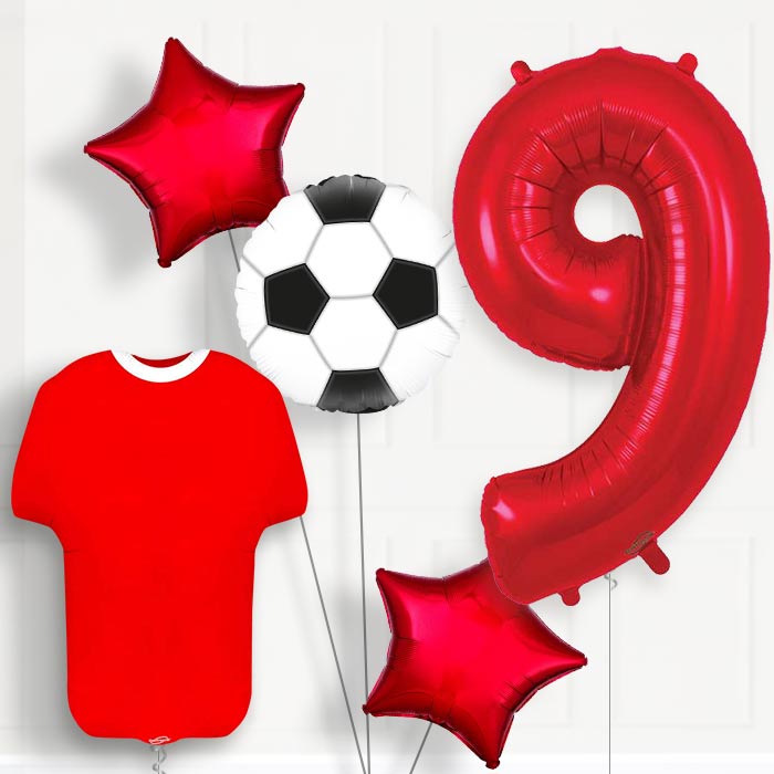Red Football Shirt 9th Birthday Balloon Package - Number 9 | Small Indoor Plants