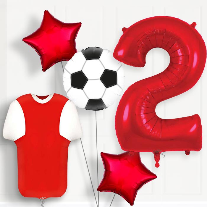 Red and White Football Shirt 2nd Birthday Balloon Package - Number 2 | Small Indoor Plants