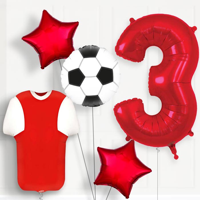 Red and White Football Shirt 3rd Birthday Balloon Package - Number 3 | Small Indoor Plants