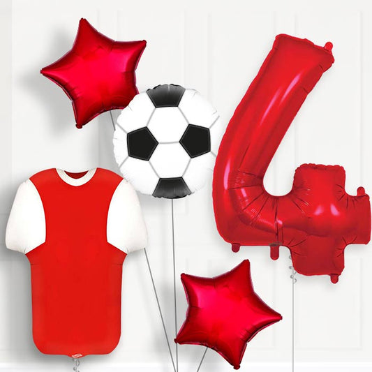 Red and White Football Shirt 4th Birthday Balloon Package - Number 4 | Small Indoor Plants