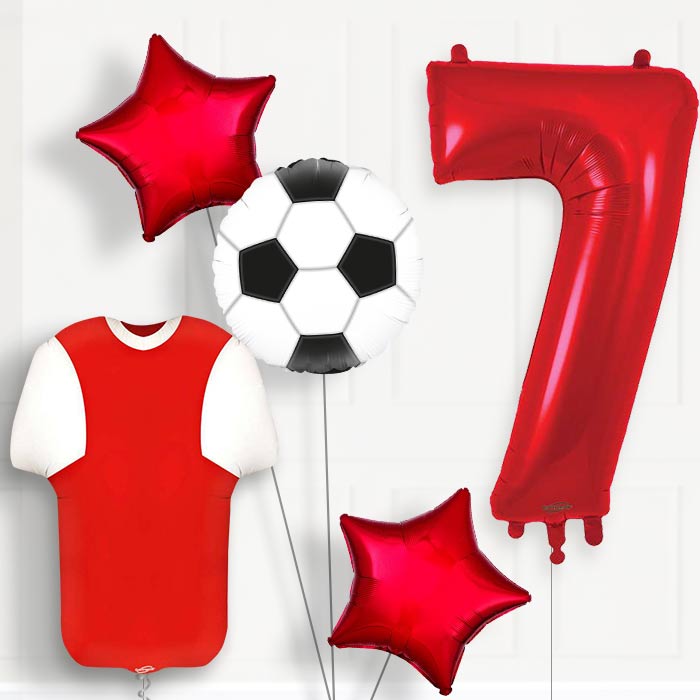 Red and White Football Shirt 7th Birthday Balloon Package - Number 7 | Small Indoor Plants