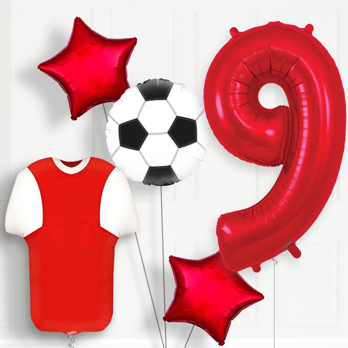 Red and White Football Shirt 9th Birthday Balloon Package - Number 9 | Small Indoor Plants
