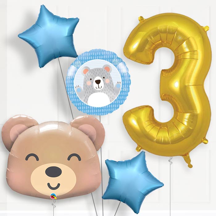 Teddy Bear Helium Balloon Package 3rd Birthday - Number 3 | Small Indoor Plants