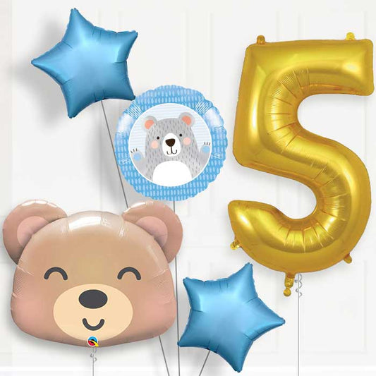Teddy Bear Helium Balloon Package 5th Birthday - Number 5 | Small Indoor Plants
