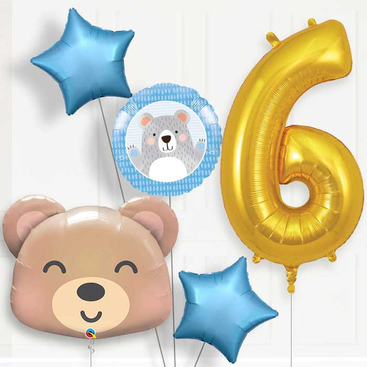 Teddy Bear Helium Balloon Package 6th Birthday - Number 6 | Small Indoor Plants